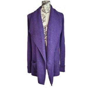 Jones New York Size M Purple Drape Wool Open Cardigan Knit Sleeves Pockets